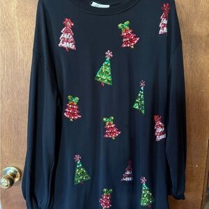 Fantastic Fawn Black Dress with Festive Sequin Trees